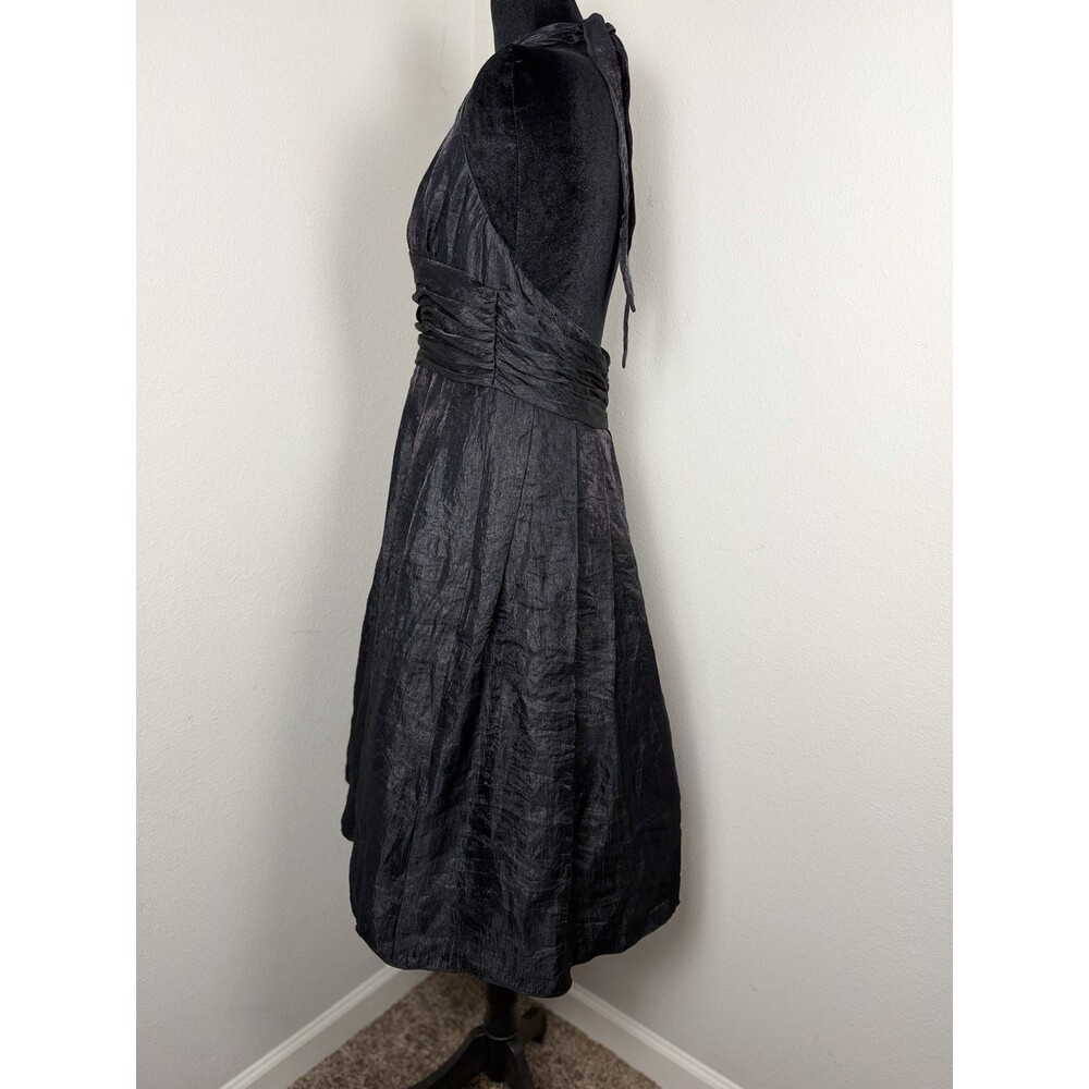 Adrianna Papell Black Halter Cocktail Dress Size 12 Pleated Satin Fit & Flare - Picture 5 of 13